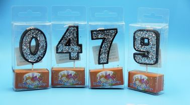 Food Grade Handmade Number Birthday Candles Black Color With Silver Laser Paillette