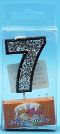 Food Grade Handmade Number Birthday Candles Black Color With Silver Laser Paillette