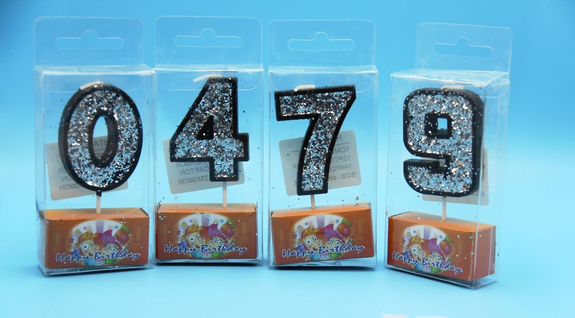 Food Grade Handmade Number Birthday Candles Black Color With Silver Laser Paillette